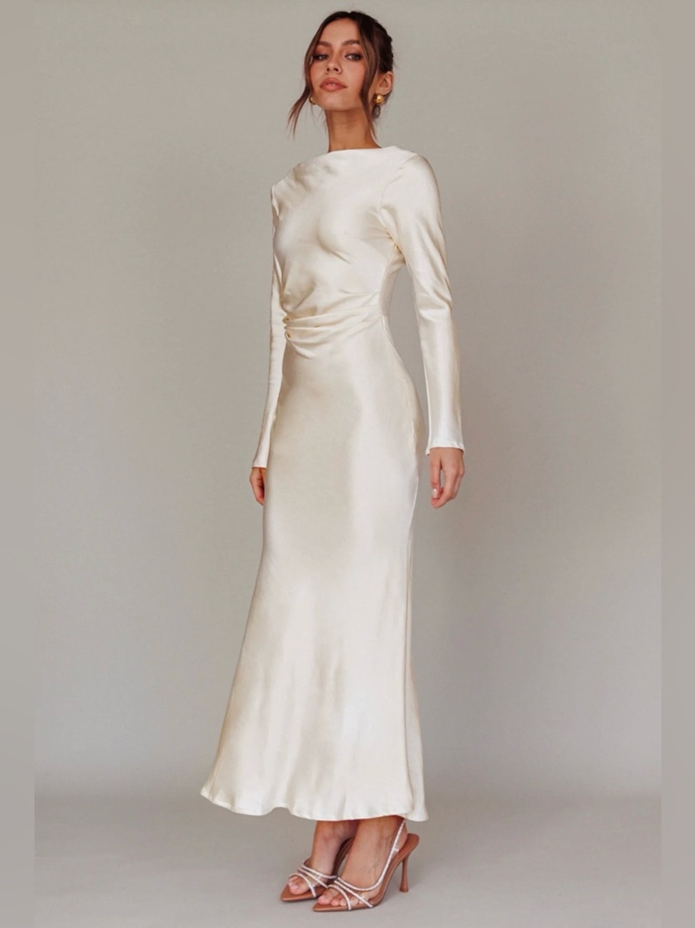 Loveland Cowl Back Midi Dress Oyster NWT - Picture 3 of 8